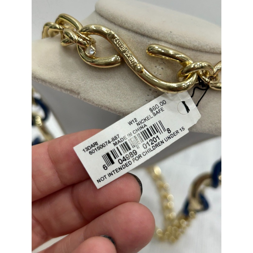 NWT Anne Klein Blue & Gold Tone Chunky Curb Chain Statement Necklace 24"‎ - Picture 6 of 8